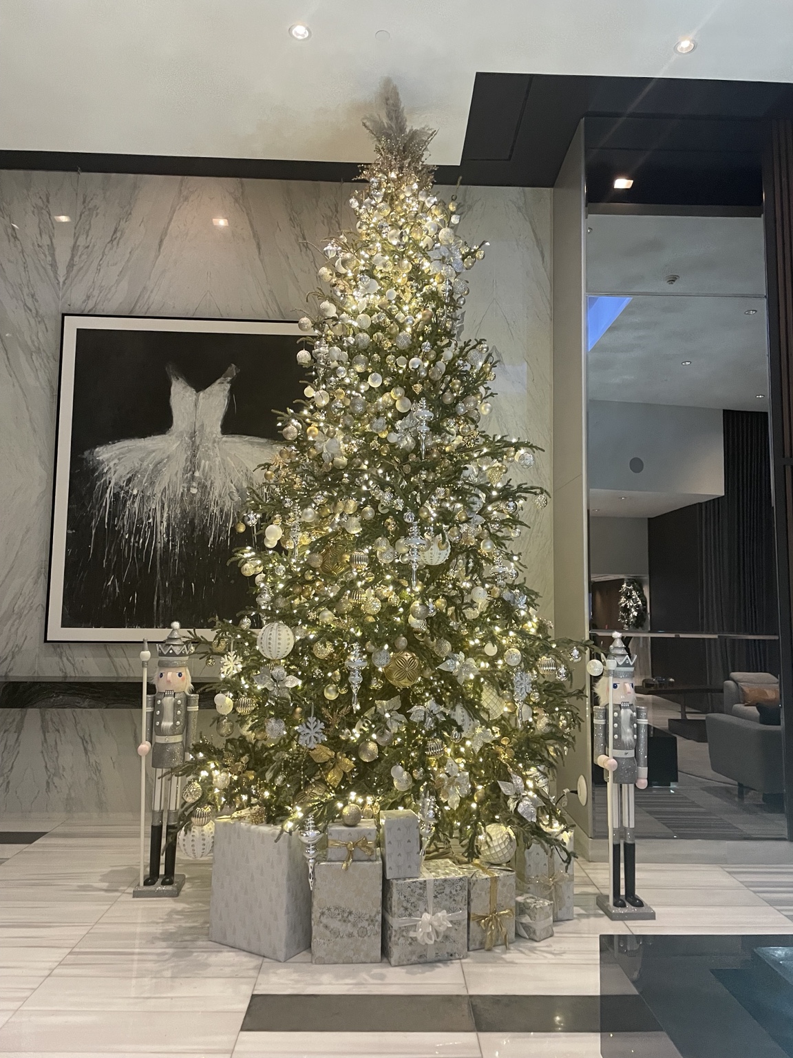 Luxury white silver and gold Christmas tree