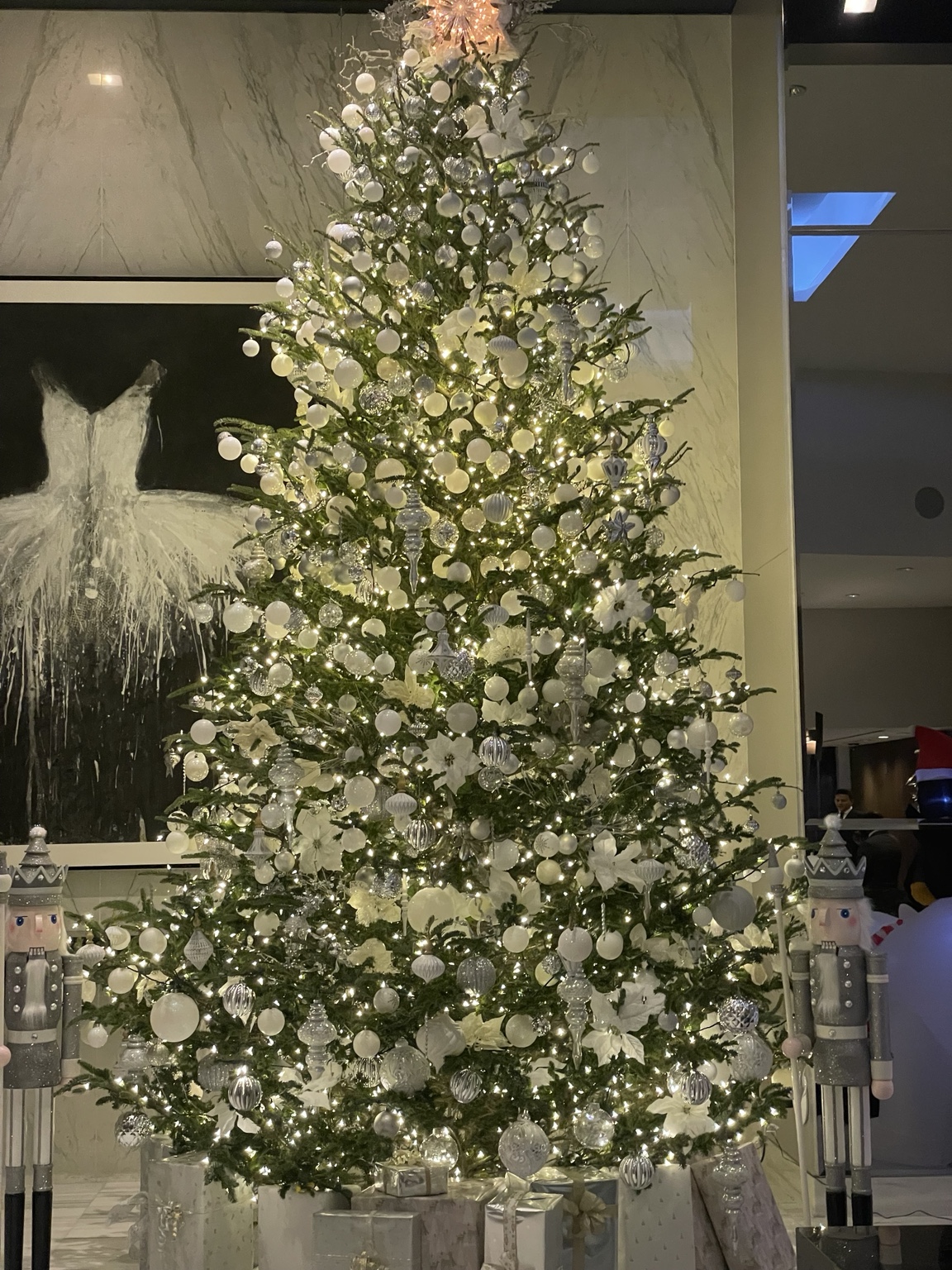 Luxury white and silver Christmas tree